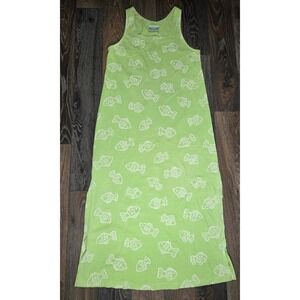 Fresh Produce Women Lime Green Fish Print Sleeveless Maxi Dress Side Slit Small